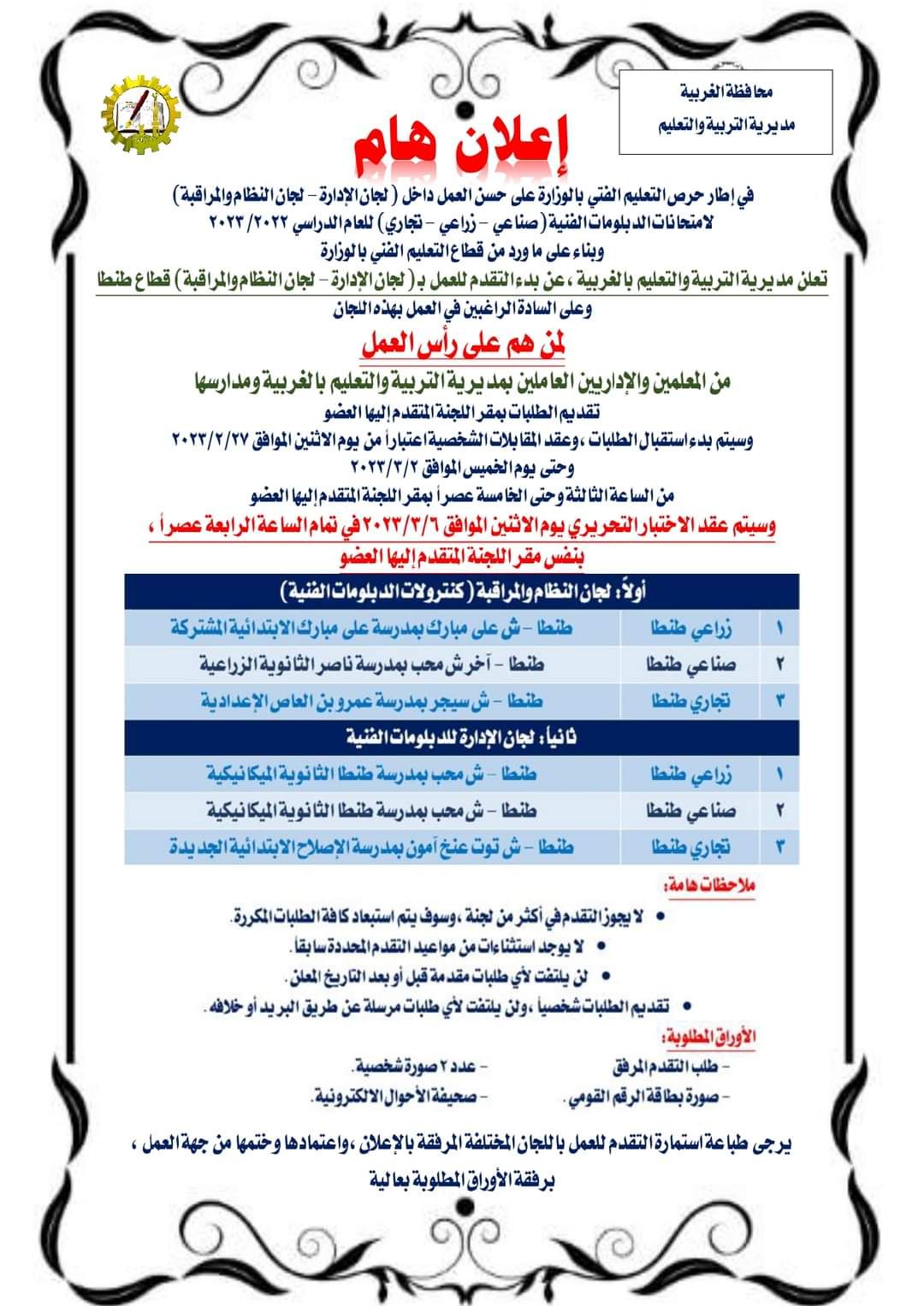 الأوراق المطلوبة للعمل بلجان الإدارة والمراقبة (1) الأوراق المطلوبة للعمل بلجان الإدارة والمراقبة (1)