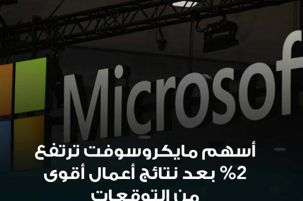 #عاجل| ارتفعت أسهم مايكروسوفت بنسبة 2% في تداولات ممتدة يوم الأربعاء بعد أن أعلنت شركة صناعة البرمجيات عن نتائج الربع الأول المالي التي تجاوزت توقعات وول ستريت. ربحية السهم: 3.30 دولار، مقابل 3.10 دولار متوقعة. الإيرادات: 65.59 مليار دولار، مقابل 64.51 مليار دولار متوقعة