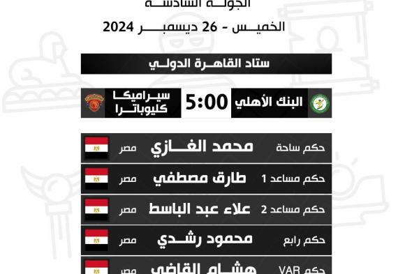 أبرزها الأهلي والمصري، أسماء حكام مباريات غد الخميس بالدوري الممتازالأربعاء 25/ديسمبر/2024 - 10:46 م
أعلنت لجنة الحكام باتحاد الكرة، أسماء حكام مباريات غد الخميس، ضمن مواجهات الجولة السادسة من الدوري المصري الممتاز